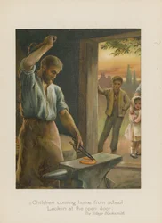 Children Coming Home from School Look in at the Open Door